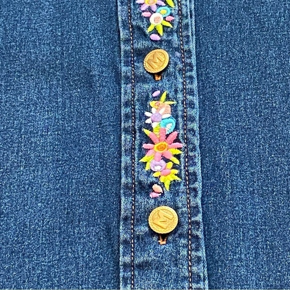 Bob Mackie Wearable Art Embroidered Maypole Dance Denim Button Down Shirt 3X - Picture 9 of 14